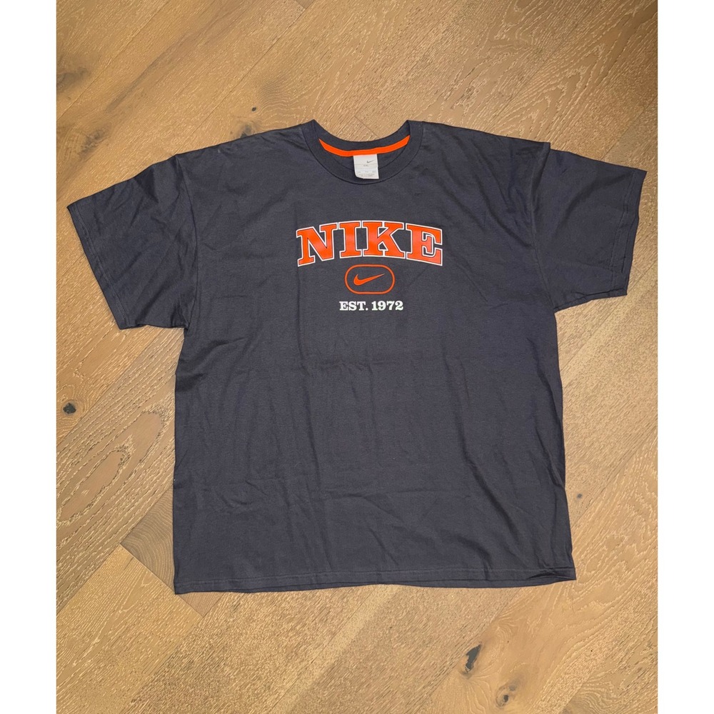 Nike Mens Graphic T-Shirt Charcoal‎ Grey Orange EST 1972 Swoosh Logo XXL